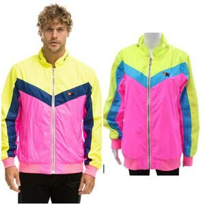 Aviator Nation Neon Pink Windbreaker Jacket Retro Surf Colorblock‎ Men Large